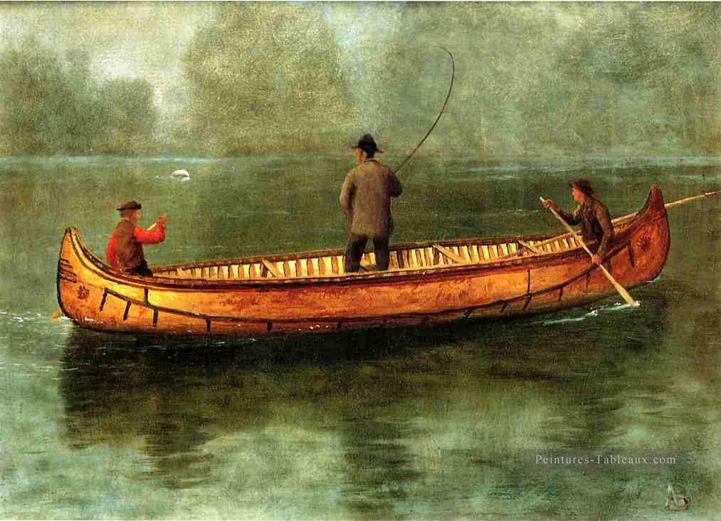 Pêche d’un canoë luminisme paysage marin Albert Bierstadt Peintures à l'huile